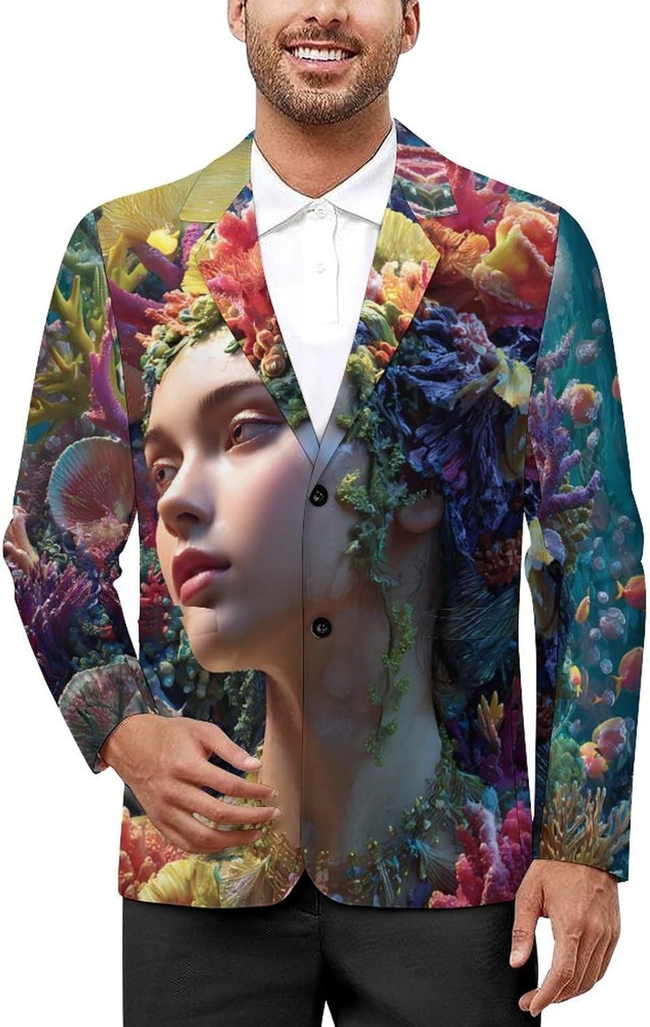 Sea Beautiful Princess1 Trendy Men's Two Button Suit Funny Casual Slim Fit Blazer Coat Tuxedos Jackets