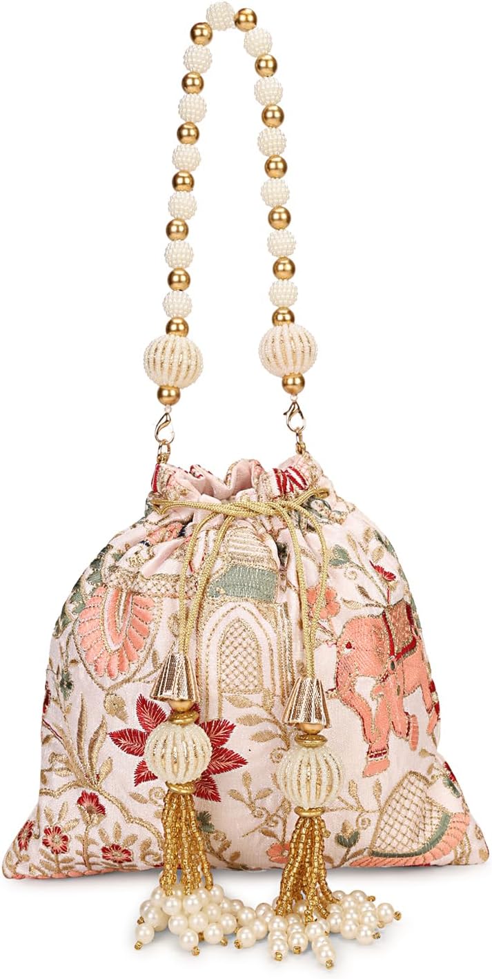 LONGING TO BUY Indian Ethnic Pearls & Sequence Potli Bag for Women, Wedding Potli Bag and For Ethnic Wear