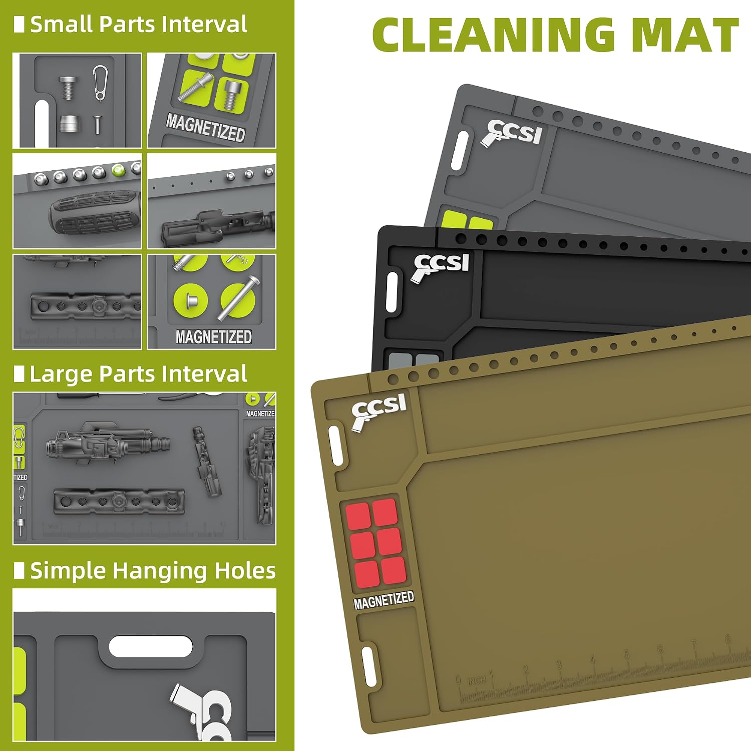 Pistol Gun Cleaning Mat, Gun Cleaning Pad with Magnetic Organizer Parts Tray, Anti-Slip Rubberized Maintenance Mat, Workbench Mat for Gun Cleaning Kits