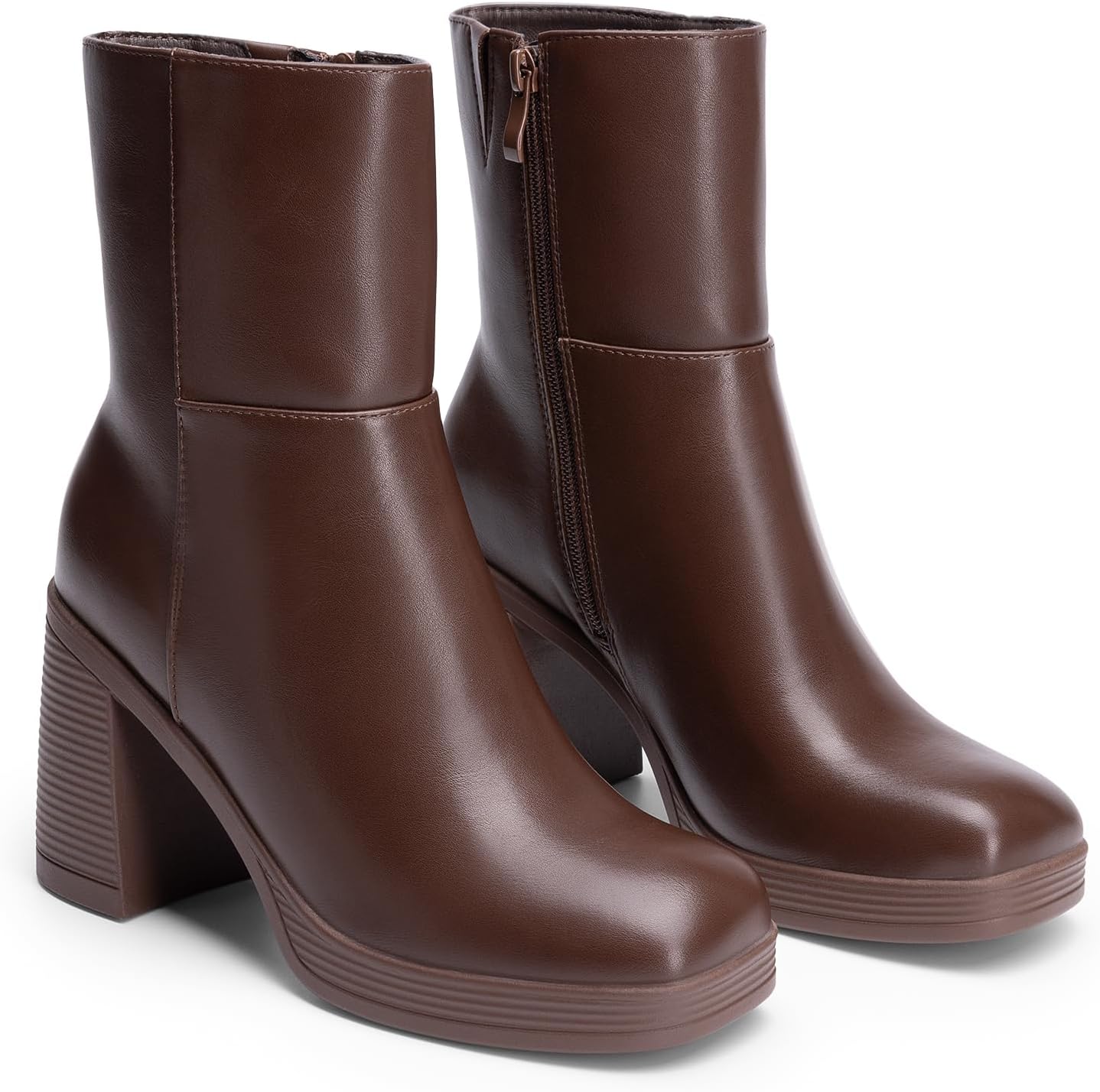 DREAM PAIRS Women's Platform Gogo Ankle Boots Chunky High Heels Square Toe Comfort Party Dress Side Zipper Booties Shoes for Women