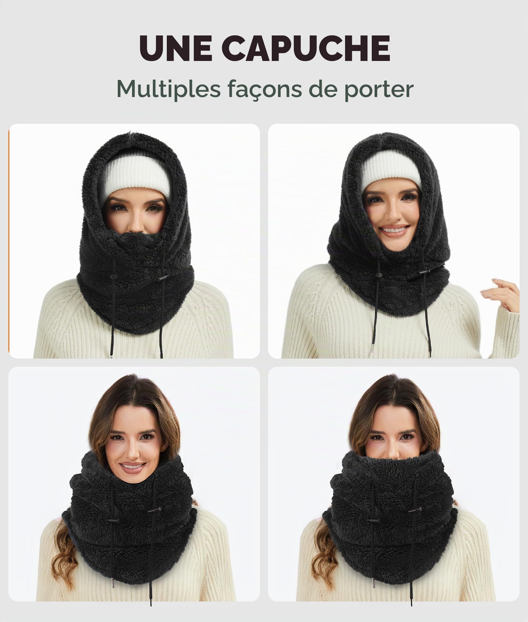 Cagoule en peluche pour femme - Pour l'hiver - Chaude - En polaire thermique - Pour le ski et le cyclisme