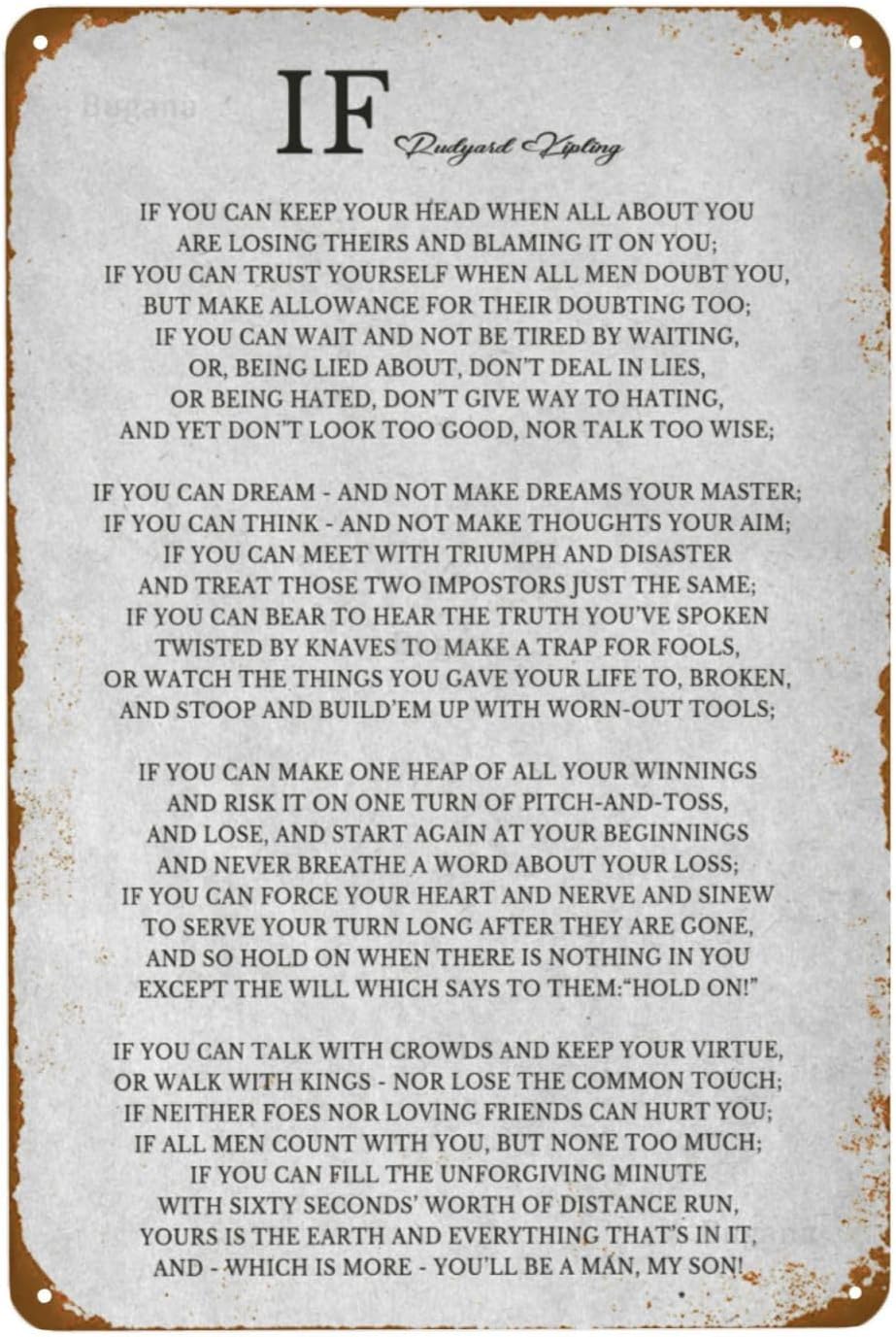 If by Rudyard Kipling Inspirational Motivational Quotes Vintage Metal Sign, Wall Art Decor Retro Posters Tin Signs for Man Cave Bar Garage Car Room Streets 8 x 12 Inch