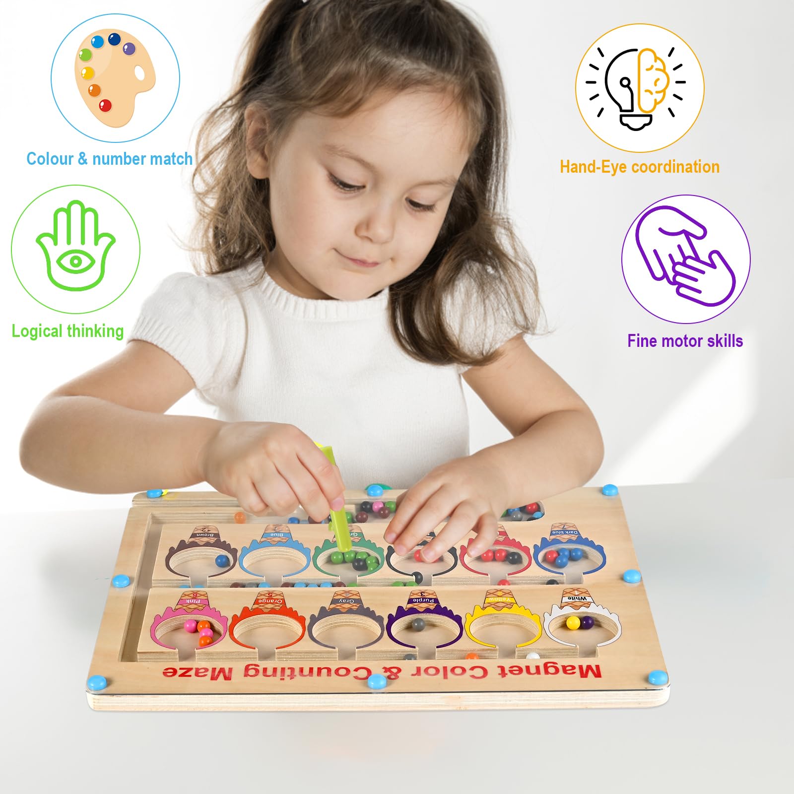 Wooderma Juguetes Niños 2 3 4 5 Años, Juguetes Montessori Laberinto Magnetico de Colores y Números con Caja Regalo, Niña y Niño, Juegos Educativos Niños o Brinquedos 2 3 4 5 Años