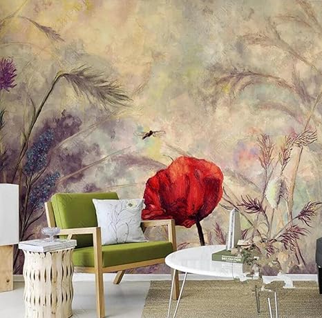 Amazon 3d壁紙壁画手描きレトロノスタルジック抽象油絵花や植物の風景の壁紙 3d 430x300cm 壁紙