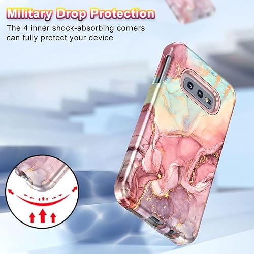 Miniatura 5 de Btscase Funda para Samsung Galaxy S10e, resistente de tres capas de mármol, a prueba de golpes, cuerpo completo, policarbonato duro y TPU suave,