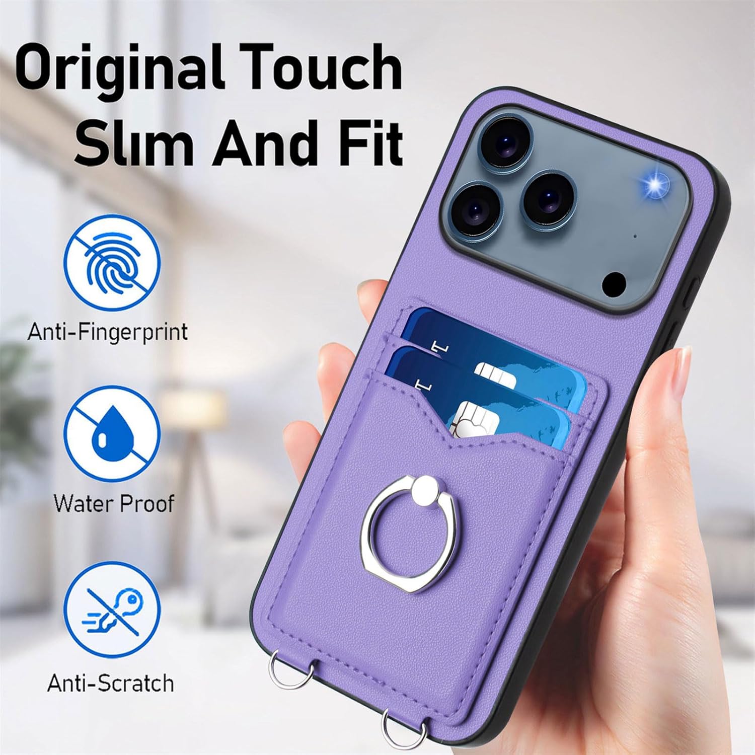 Crossbody Wallet Case for iPhone 17 Pro Max with Card Holder and Ring Stand Kickstand Wrist Strap Lanyard Handbag Purse Phone Cover for Apple iPhone 17 Pro Max 6.9". Purple YKB - Image 6