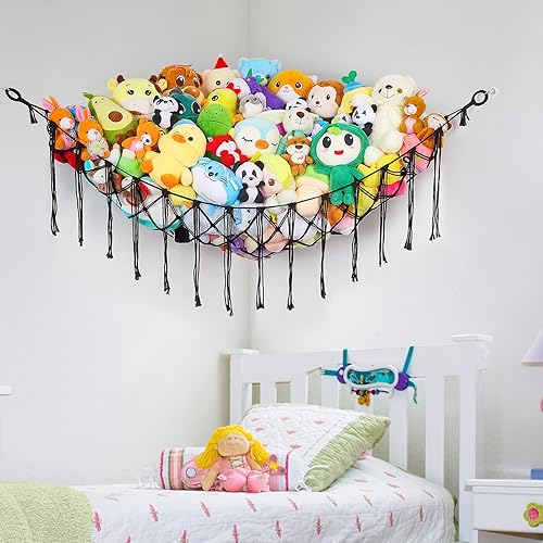 Miniatura 6 de Hamaca de animales de peluche, organizador de almacenamiento de juguetes, soporte de juguetes de almacenamiento de animales de peluche, macramé