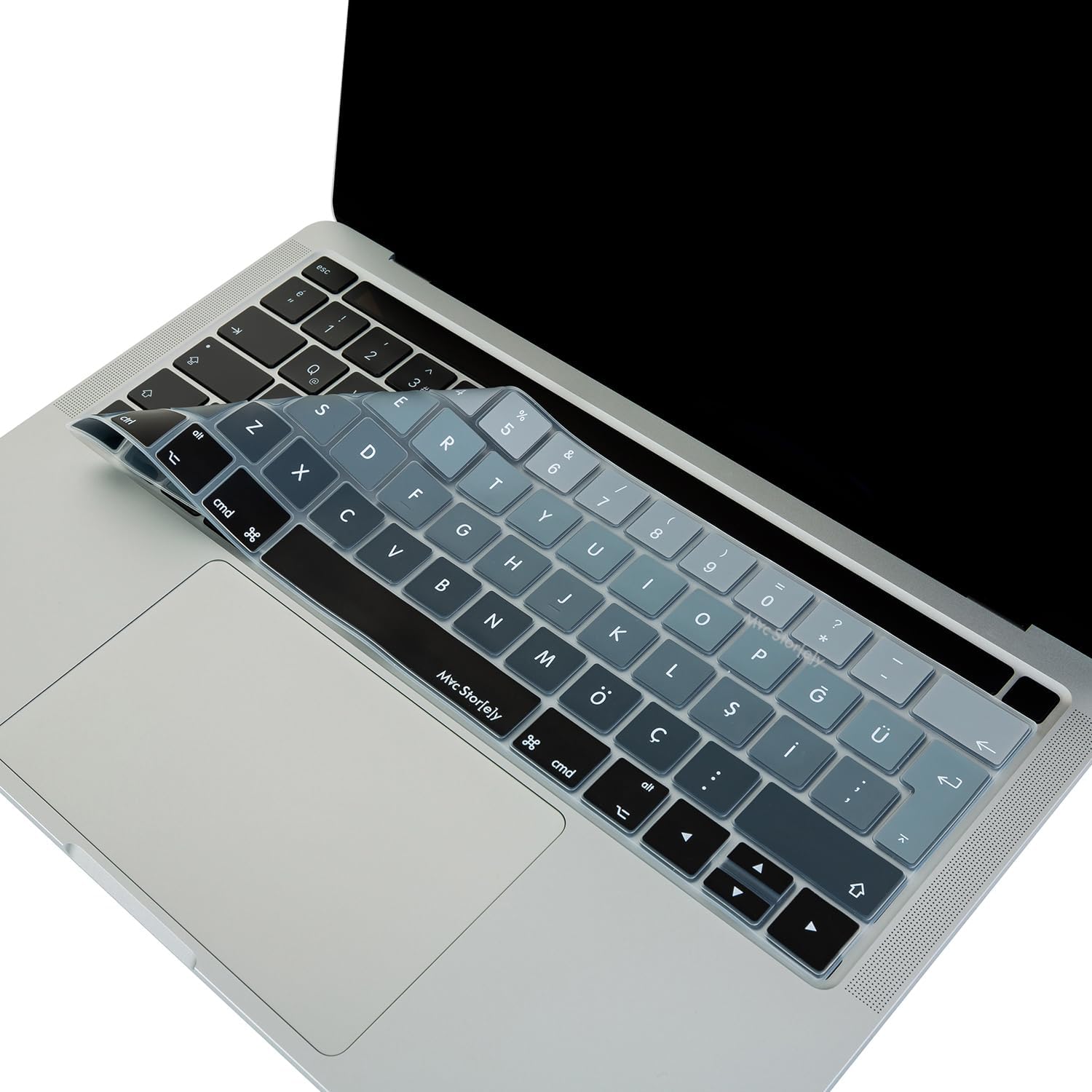 MacBook Pro Klavye Koruyucu Türkçe Q Silikon İnce Touch Bar A1706 A1989 A2159 A1707 A1990 Uyumlu 13 ve 15 inç Ters L Enter Siyah Gri