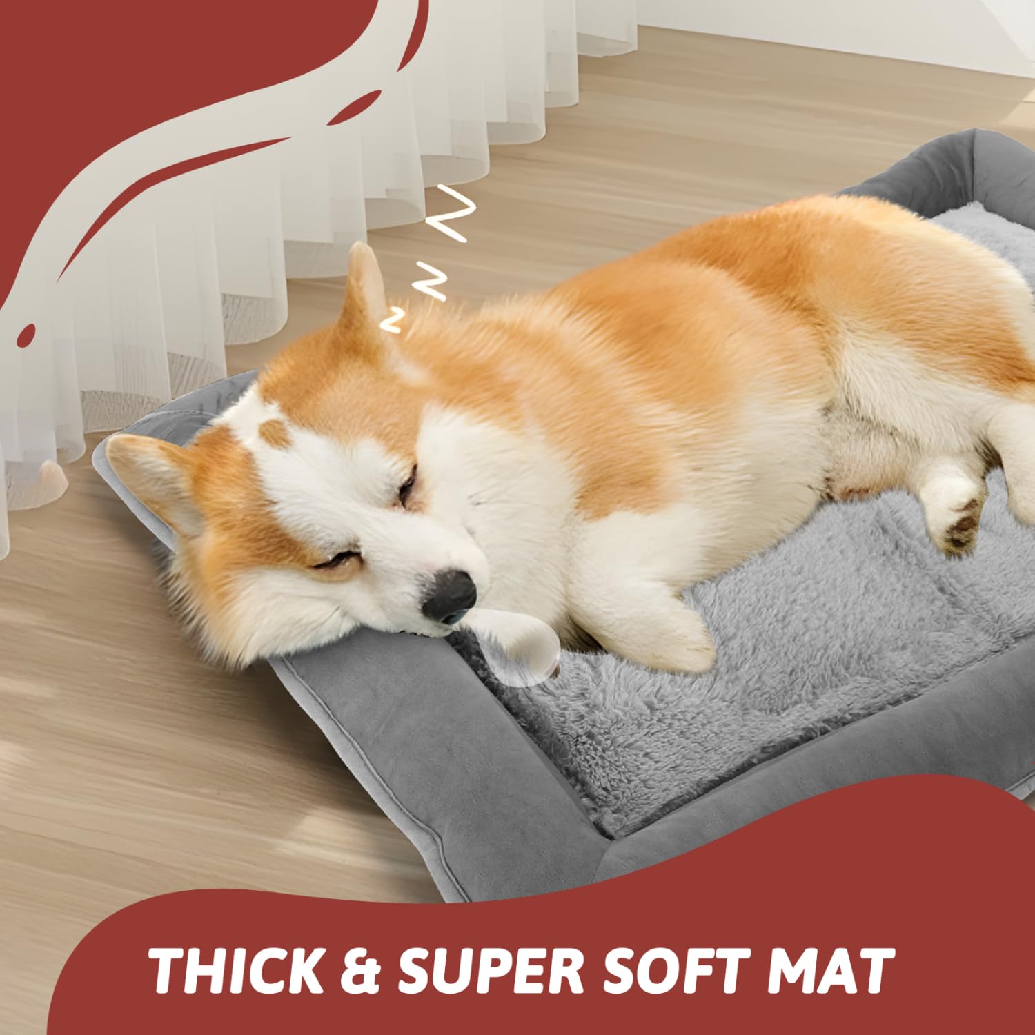 Nobleza Dog Bed Mat Large Dogs Bed Washable Dogs Crate Mattress Pet Bed for Crate Dog Cushion Beds Grey Pets Beds Cosy Comfort Pets Pad Pet Mat for Puppy Cat Kitten 95x75cm - Image 4