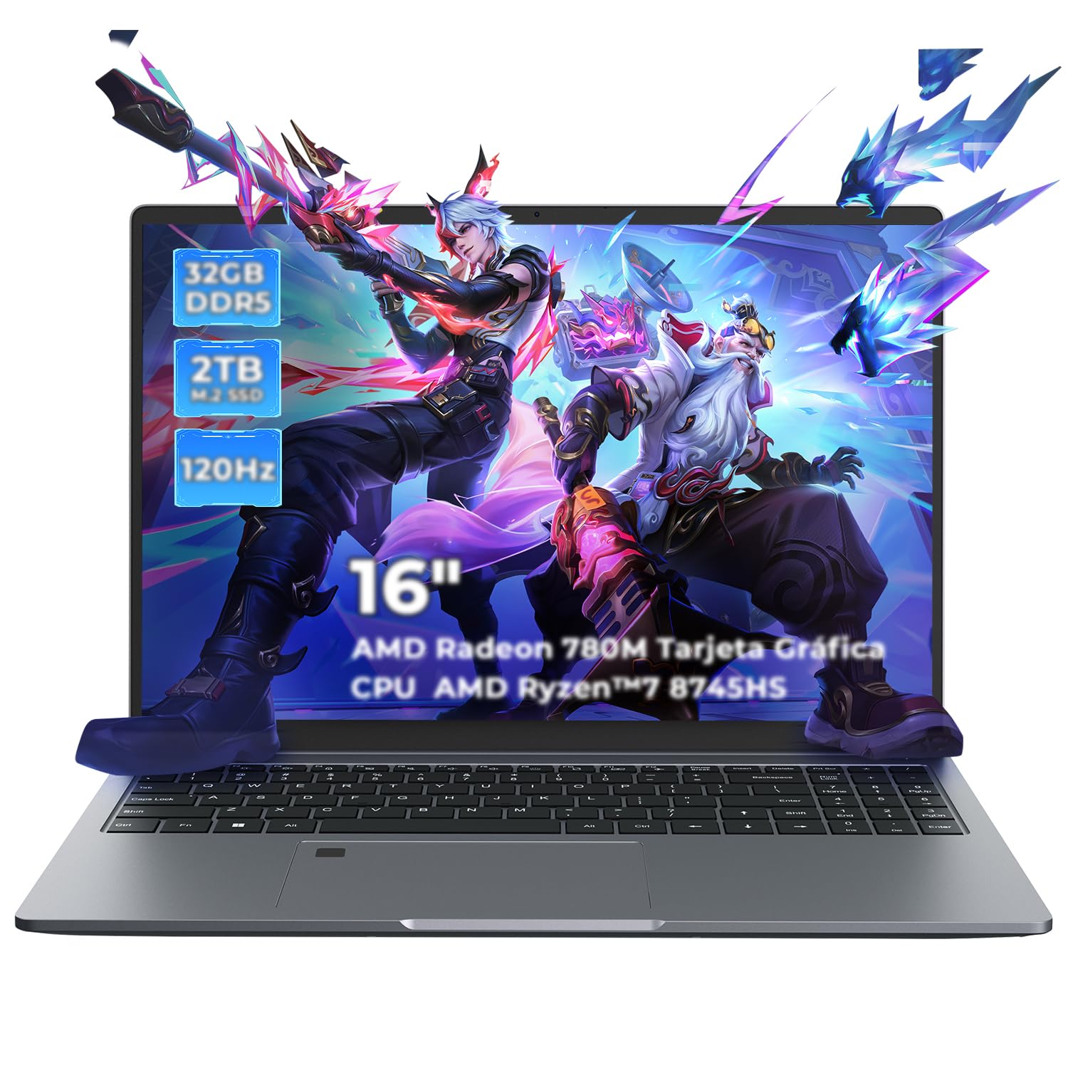 Ninkear Portatile Gaming 16", DDR5 Ryzen 7 8745HS (fino a 4,9GHz), 32GB RAM 2TB SSD, scheda grafica Radeon 780M, 100W, sensore di impronte digitali, USB-C 4.0, Win11