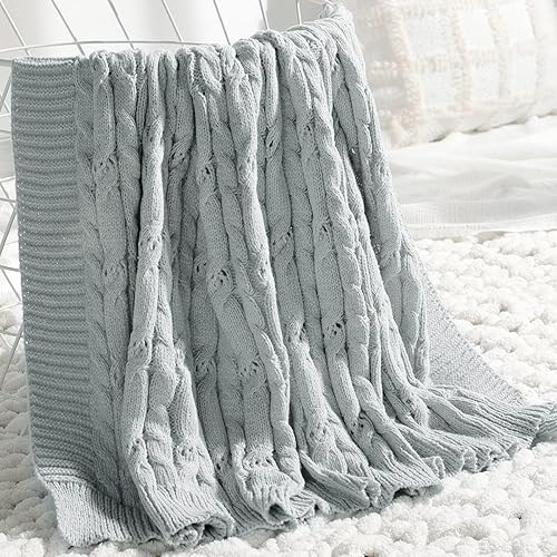 Miniatura 5 de Carriediosa Manta de punto trenzado suave, texturizada, ligera, decorativa de casa de campo, manta de felpilla tejida de verano para sofá, silla,