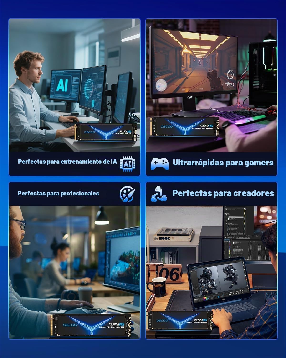 2TB PCIe 5.0×4 M.2 2280 SSD,hasta 14000/13000 MB/s de Lectura/Escritura Gen5 NVMe 3D TLC NAND Unidad de Estado sólido Interna de Alto Rendimiento para Aplicaciones de IA, Juegos, PC, portátil 9