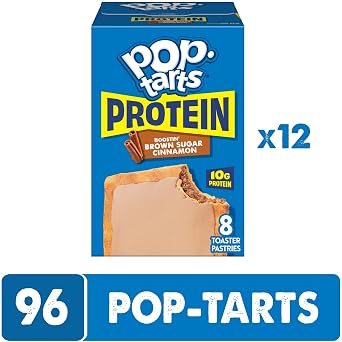 Pop-Tarts Protein Toaster Pastries, 10g Protein, Boostin' Brown Sugar Cinnamon (12 Boxes, 96 Pop-Tarts)