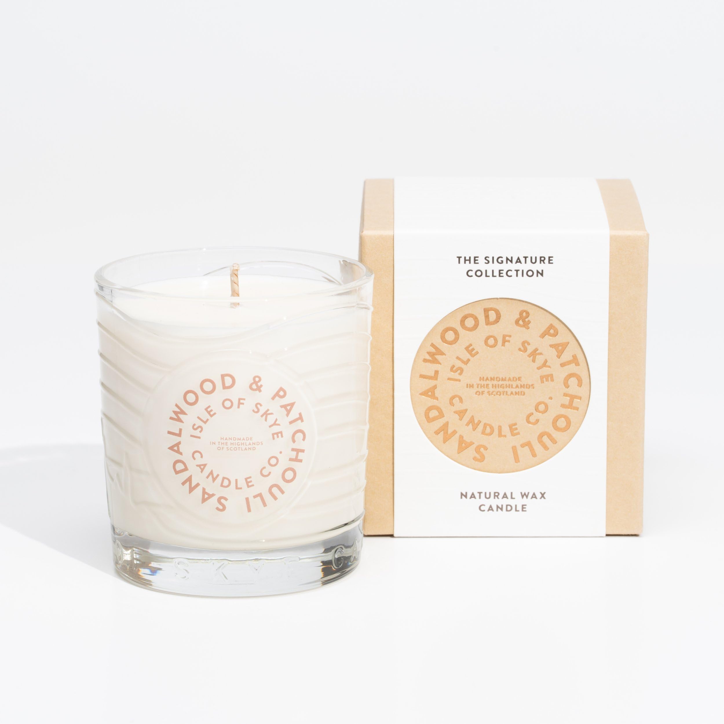 Isle of Skye Candle Company Petite bougie dans contenant en verre Bois de santal et patchouli, Blanc