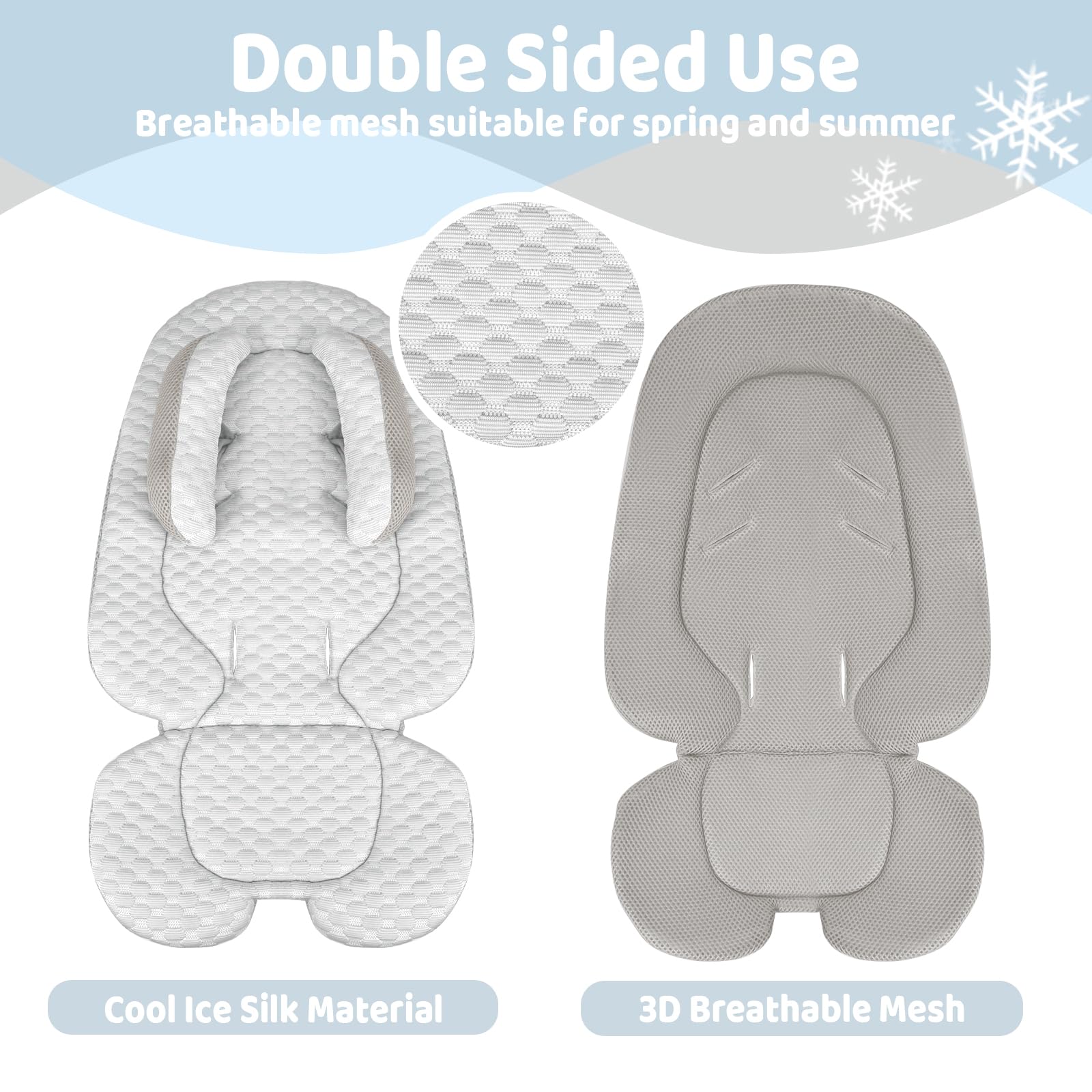 KAKIBLIN Insert de siège d'auto pour bébé, coussin rafraîchissant pour siège de voiture pour bébé, doublure en maille respirante pour l'été, refroidissement de poussette pour fille et garçon