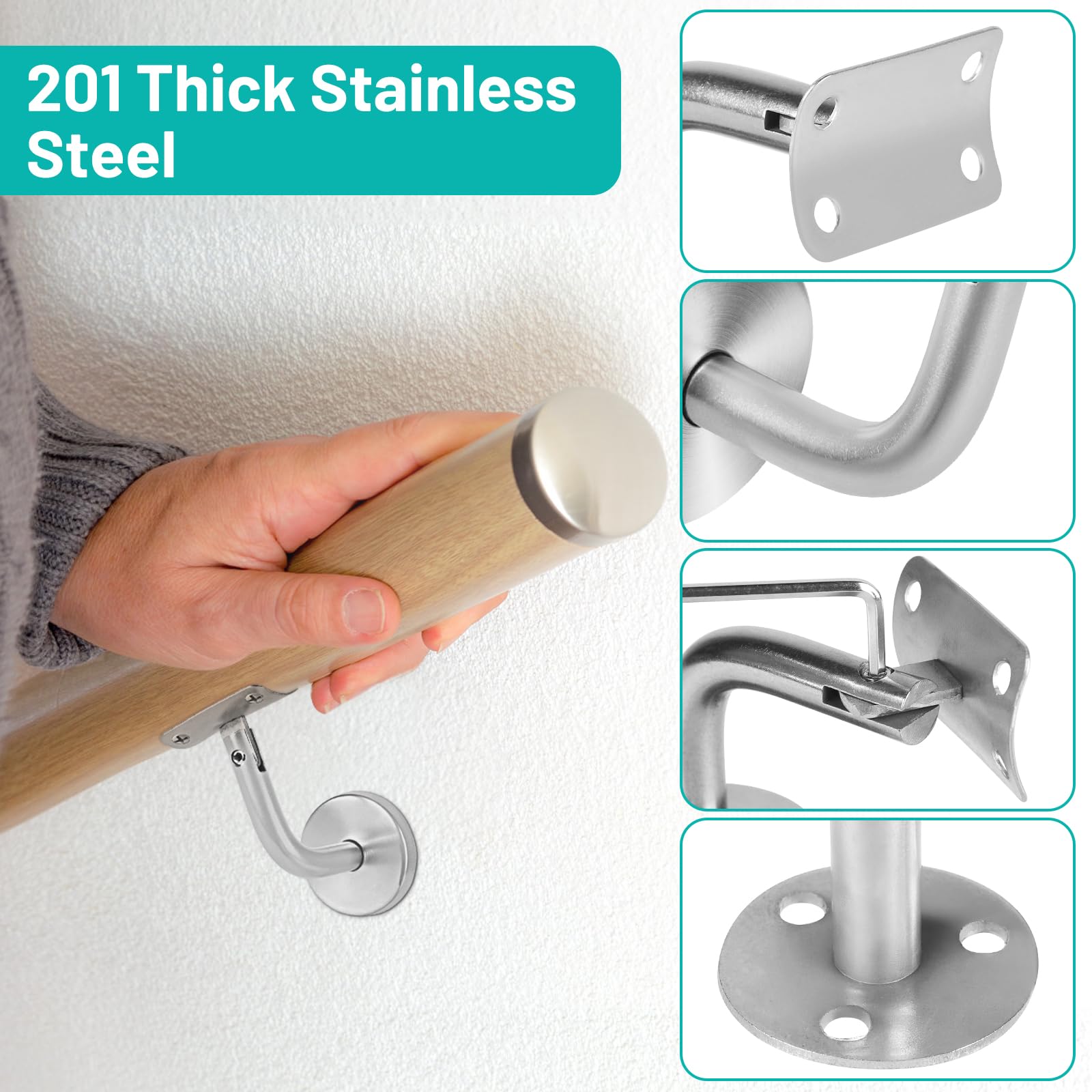 SUPAWAY Handrail Bracket Handrail Wall Bracket for Stair Railing Stainless Steel Handrail Bracket for Stairs Hallways Bathrooms Interior Wall Loft Antique Handrails (Silver-6Pcs-Curve) - Image 4