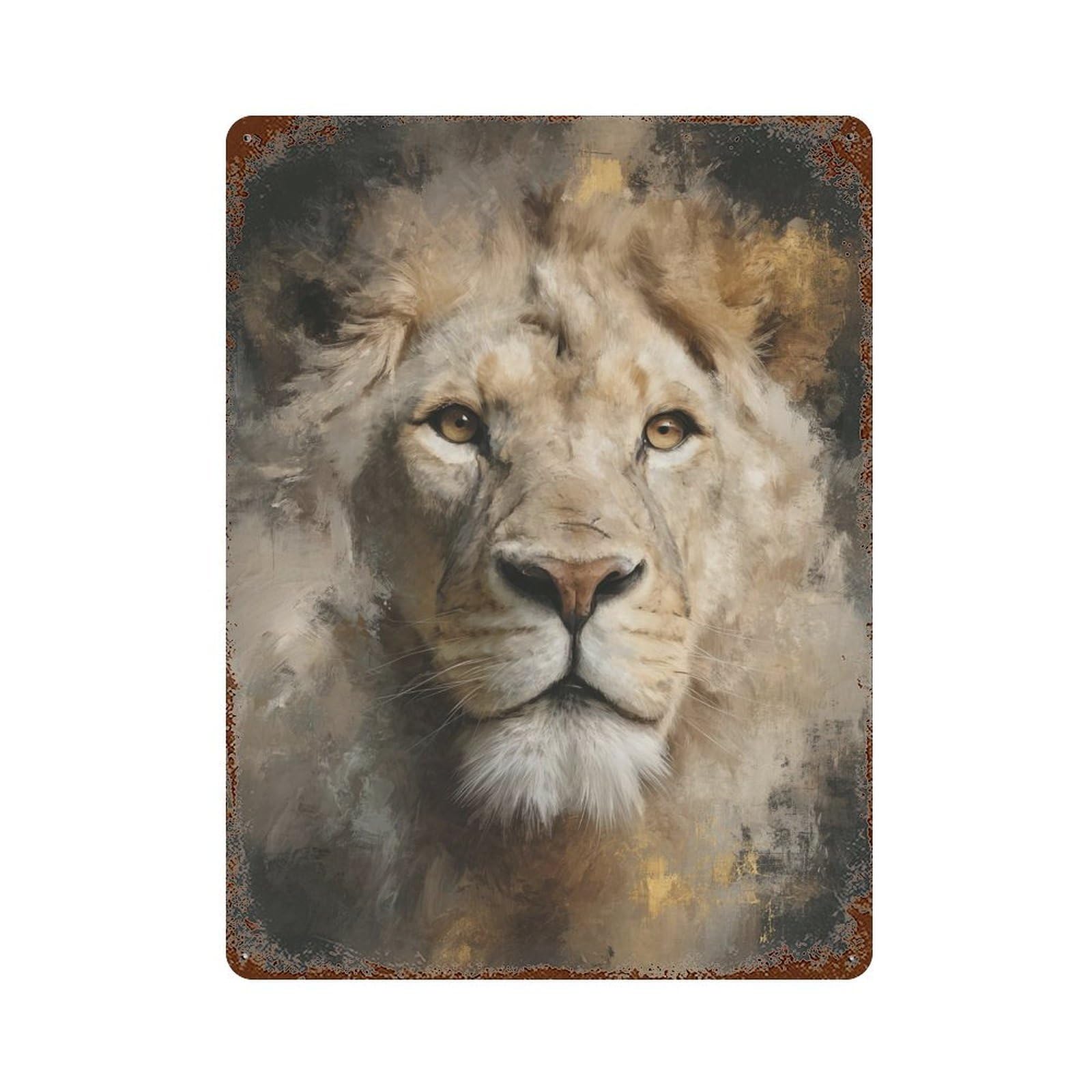 Rust Effect Tin Sign with Golden Lion Majesty -2 Design 15.7"x11.8", for Pub, Kitchen And Man Cave Decor, Industrial Home Decor