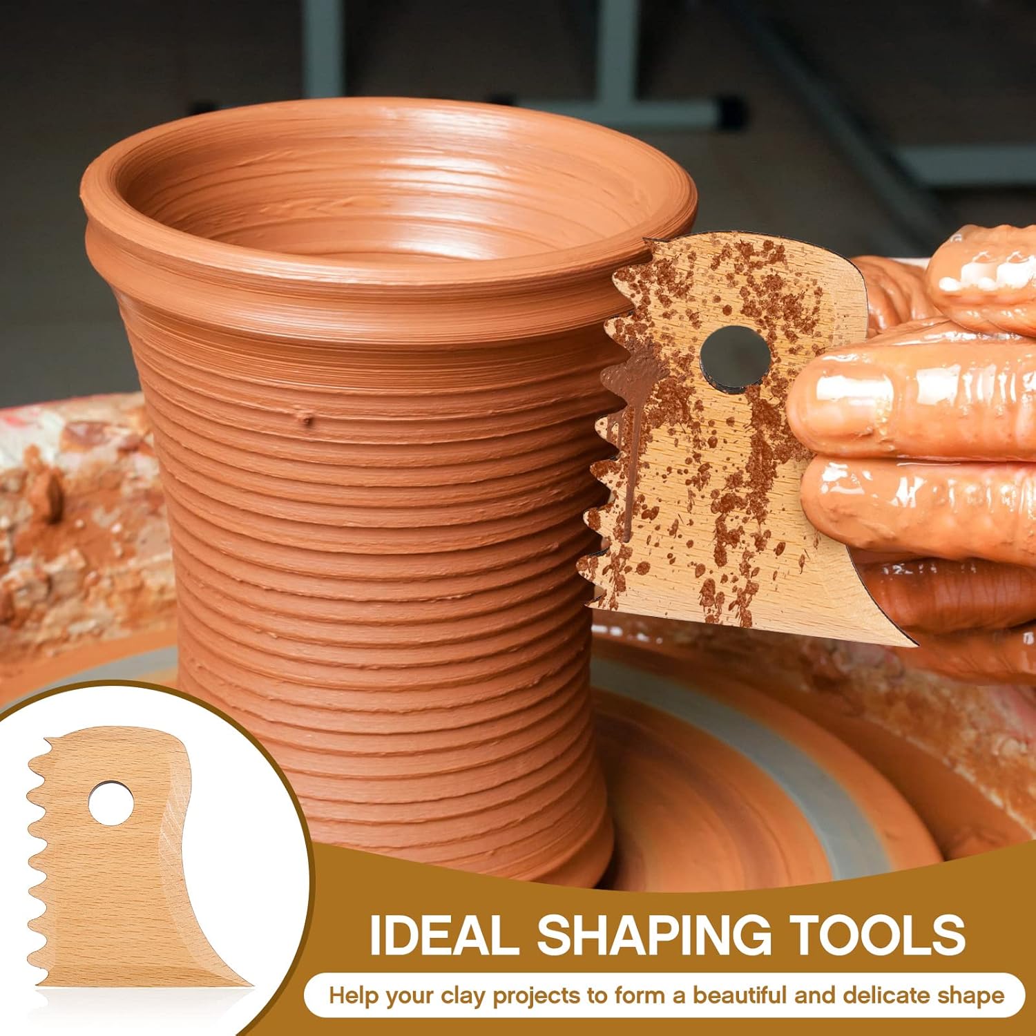 7 Pieces Pottery Tools Pottery Foot Shaper Tools Pottery Trimming Tools Pottery Profile Rib Bundle Foot Shaper for Pottery Ceramics for Carving Clay Molds Clay Ceramics, Beech Wood, Stylish Style