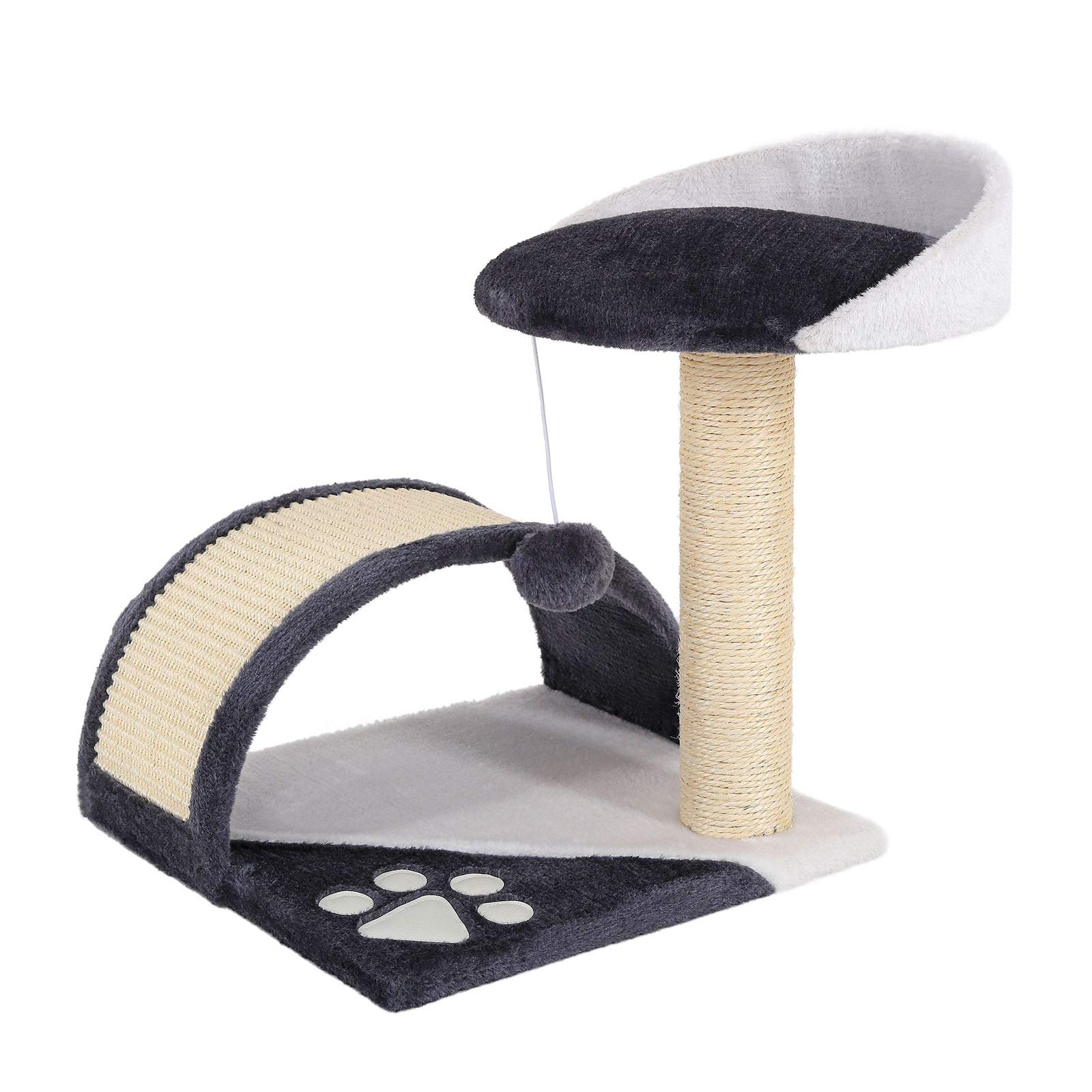 Arbre à chat petit stable pour grand chat d'appartement avec arche en sisal gris