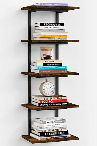 5 Tier Wall Bookshelf Unit for Bedroom Books, Large Floating