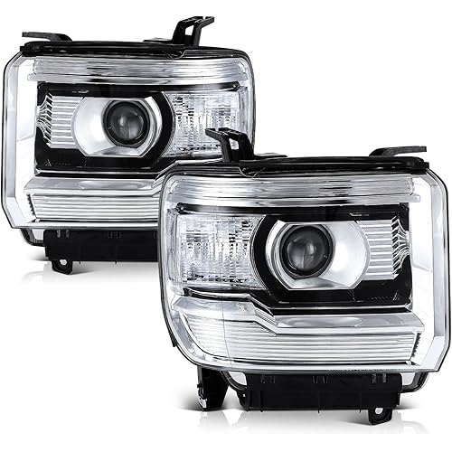 Headlights Assembly Pair Fit For 2014 2015 For GMC Sierra 1500 2015-2019 For GMC Sierra 2500 HD 2015-2019 For GMC Sierra 3500 HD Clear Lens Clear Housing Clear Reflector Replace 23130715