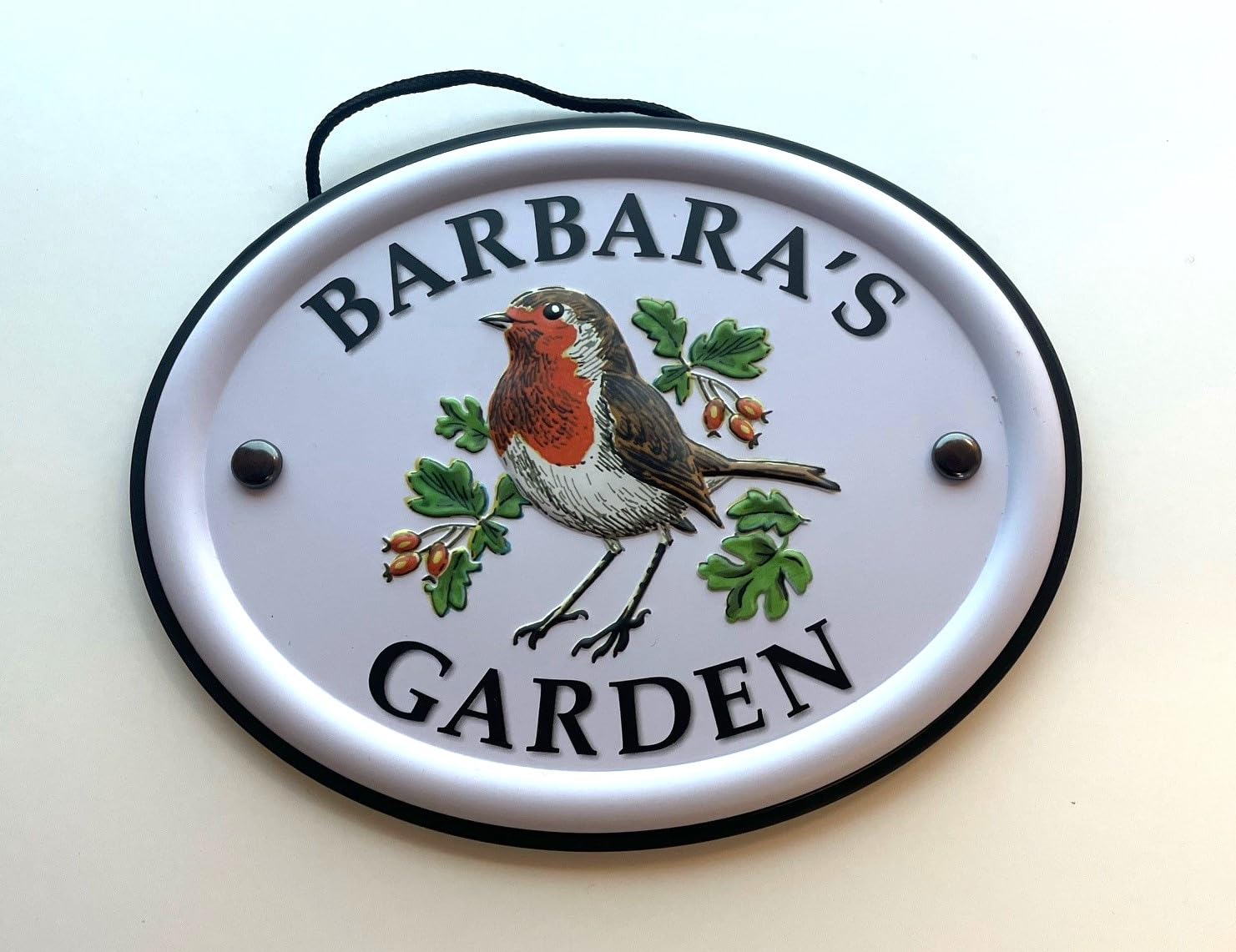 Personalised Embossed Metal Garden Sign 12x15cm – British Bird Design – Outdoor Decorative Hanging Garden Plaque – Weatherproof Metal Sign for Garden Walls Fences or Sheds (Barbara)