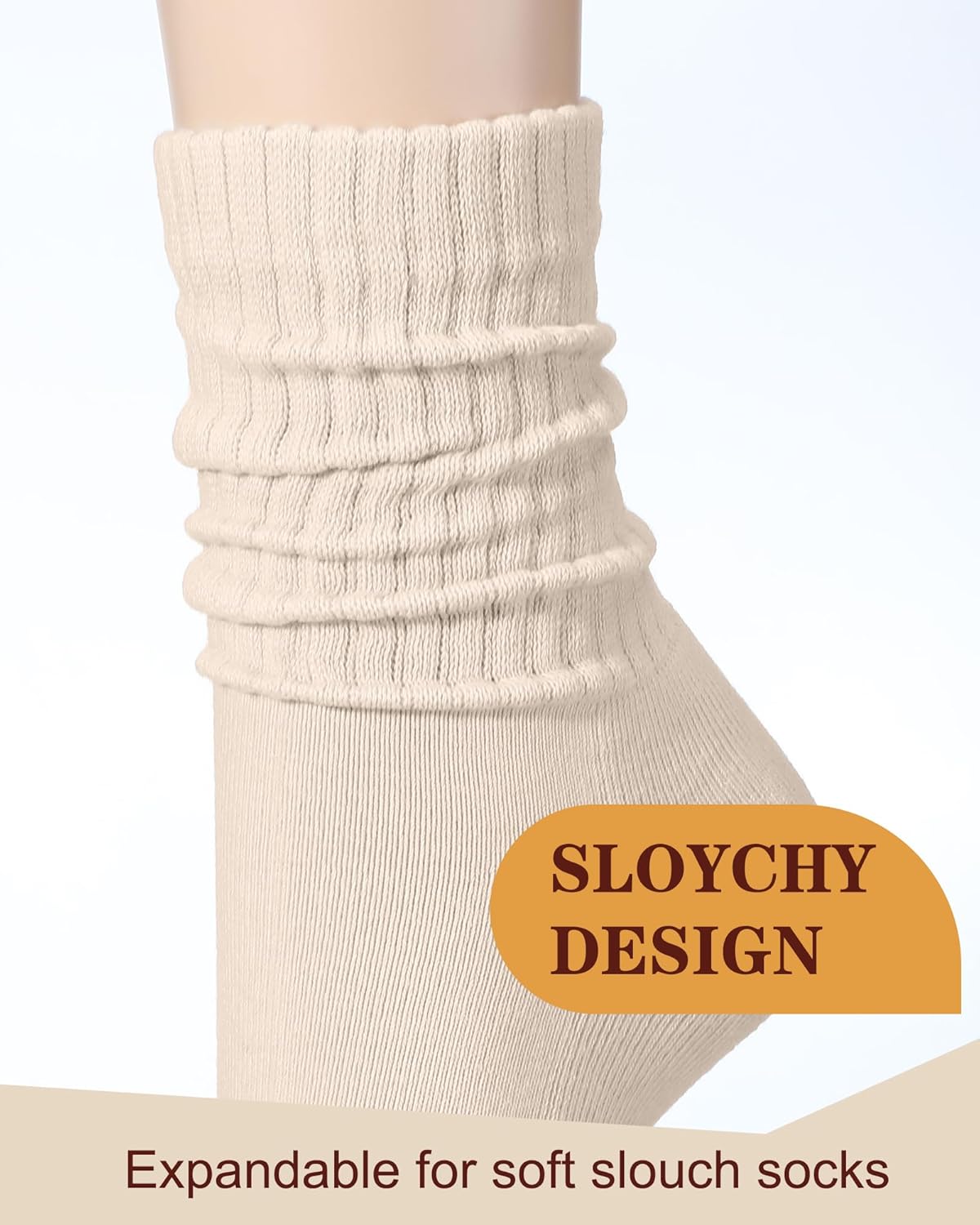 Shihanee 12 Pairs Women Slouch Crew Socks Neutral Aesthetic Ribbed Knit Baggy Scrunch Stacked Tube Boot Socks for Daily Wear - Image 3