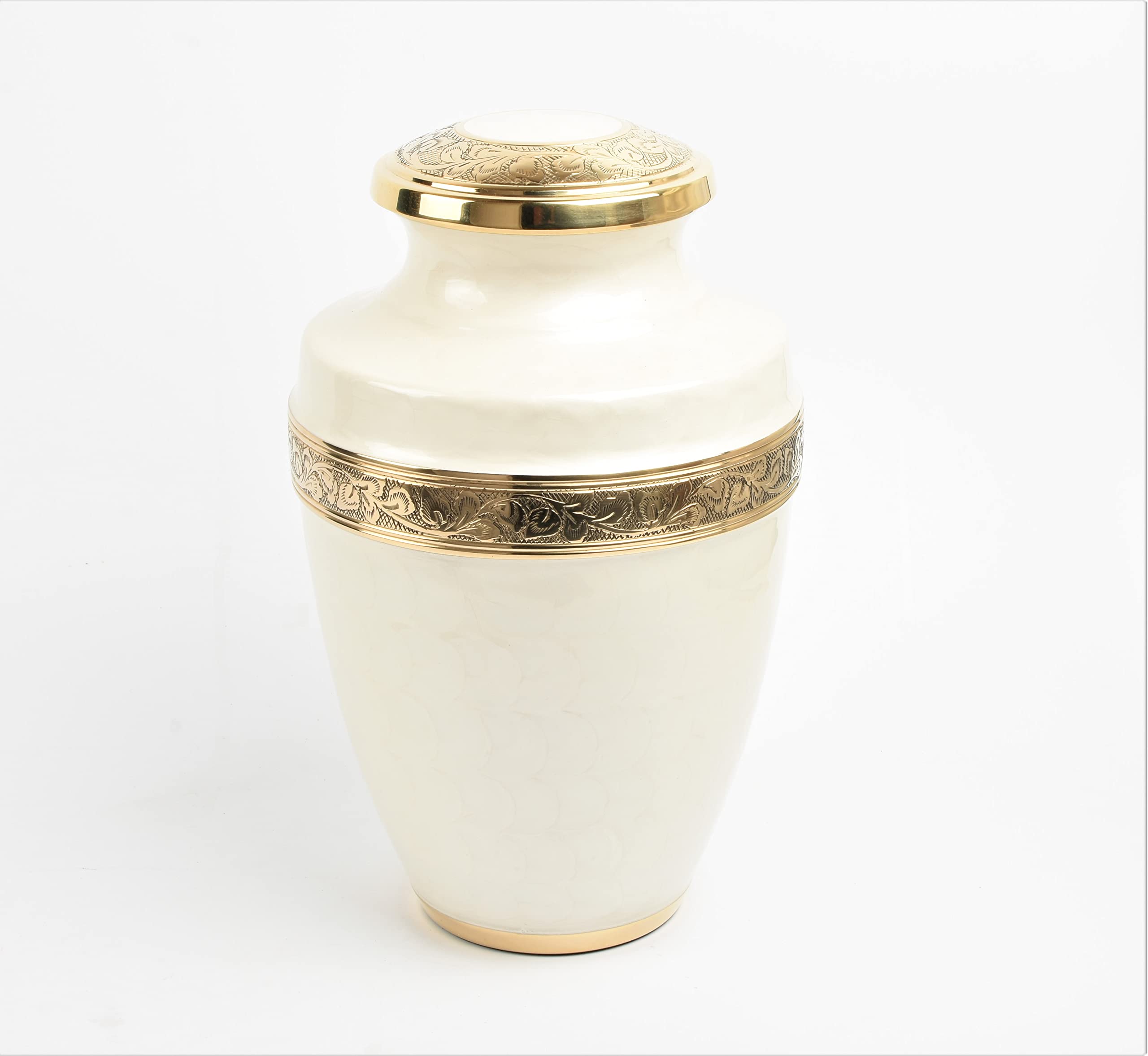Urnswithlove Blackj Adult Cremation Urn For Ashes Large Funeral Memorial Urn White With Gold Band Design