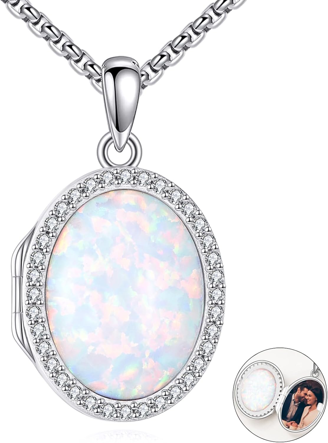 Locket Necklace Sterling Silver Turquoise/Opal/Moss Agate/Moonstone/Black Onyx/Lapis Lazuli/Blue Opal/Malachite Locket Photo Necklace Turquoise Jewelry Memorial Gifts for Women Mom Wife