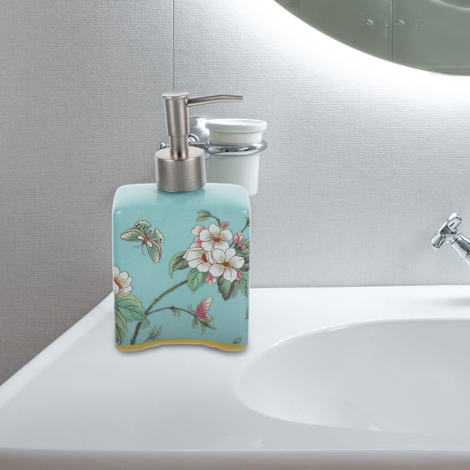 GALPADA Dispenser di Sapone Facile da Usare in Ceramica da 410ml con Pompa in Acciaio Inossidabile per Sapone Liquido e Prodotti Doccia, per Uso Hotel e Casa