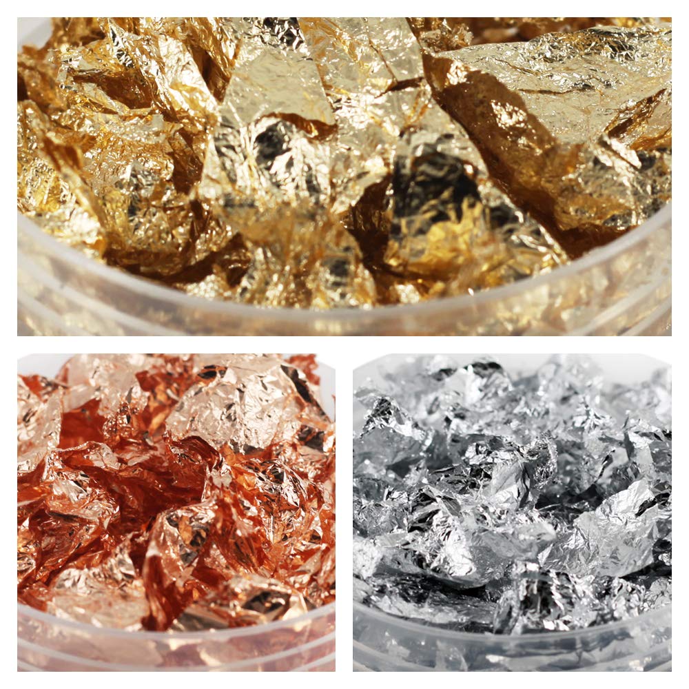 Wsdart Gilding Flakes Set - 30 Grams Metal Leaf Color 2.5 Imitation Gold, Silver, Colo 2
