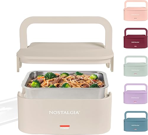 Miniatura 10 de Nostalgia Lonchera Eléctrica Calentada Portátil de 20 Onzas – Tamaño de Viaje, Capacidad de 2.5 Tazas para Sopa, Chile y Sobras – Tapa Sellada de