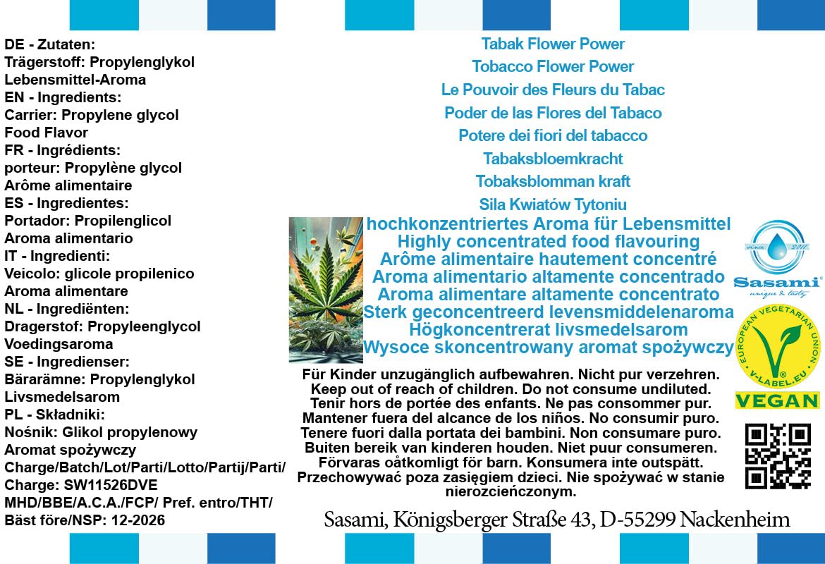 Concentrado aromático Tobacco Flower Power - Vegano - Sasami - 100ml