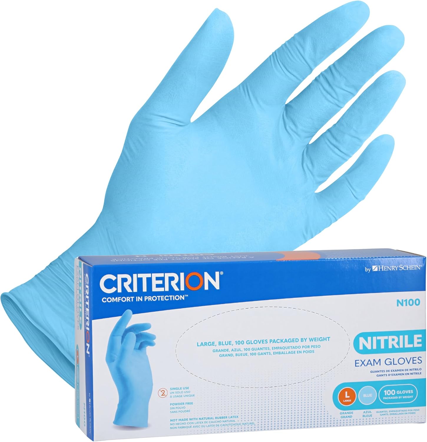 Henry Schein Criterion Powder-Free Nitrile Exam Gloves, Blue, 3.54 Mil, Box/100