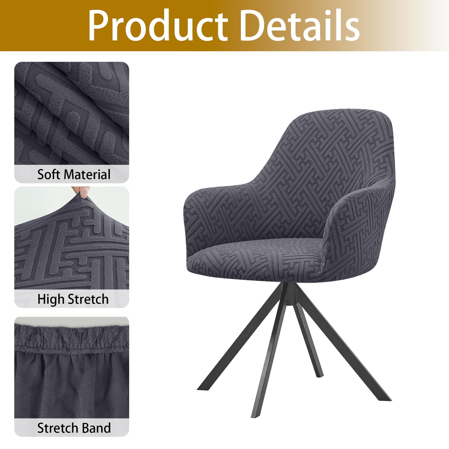 Stretch Bürostuhlbezug mit Armlehne, Elastischer Schwingstuhlhussen, Stuhlbezug für Esszimmer, Hussen für Esszimmerstühle, Computerstuhl, Drehstuhl(Dark Brown,4PCS)
