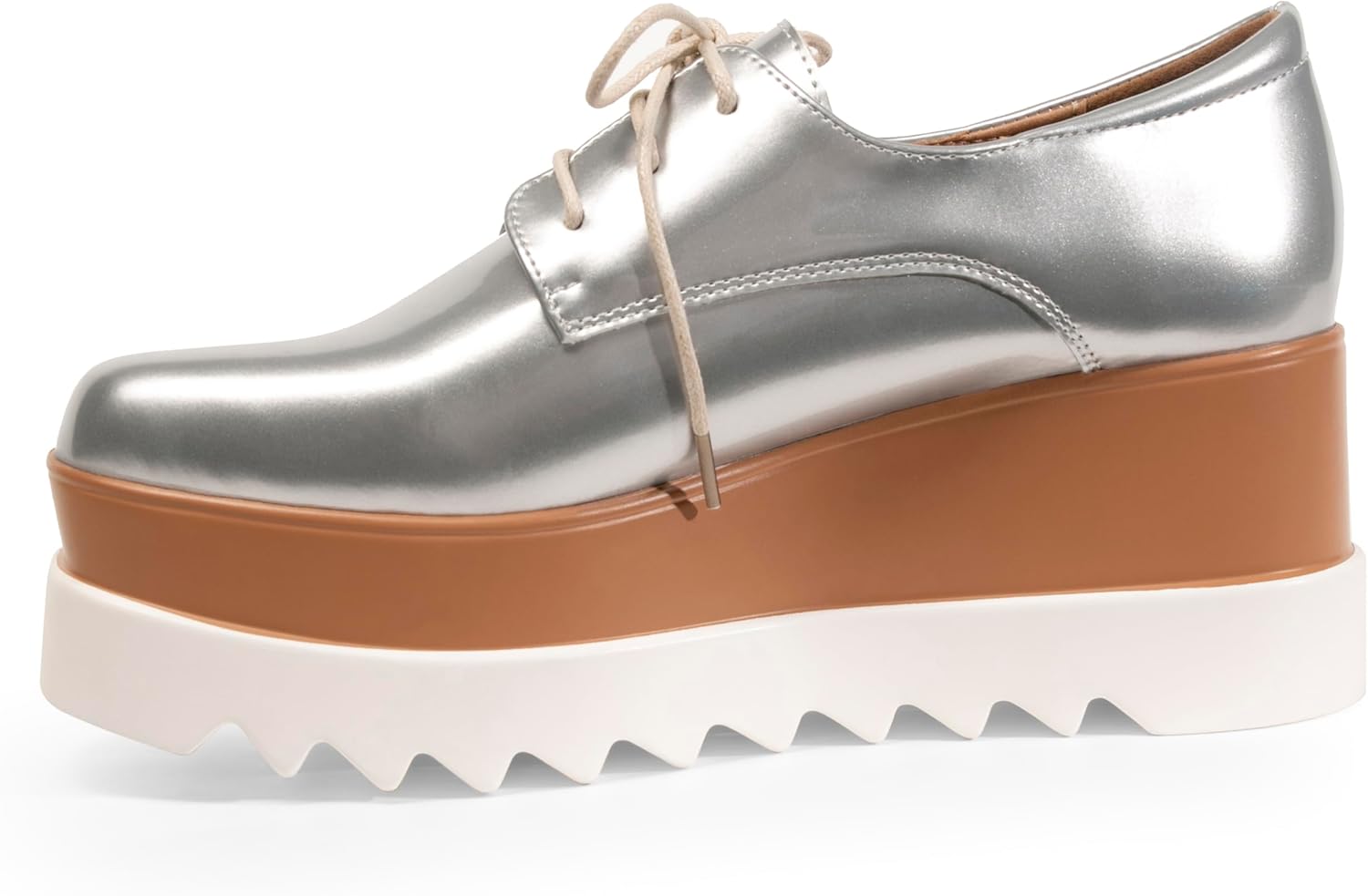 Women's Platform Oxford Shoes Classic Chunky Patent Leather PU Square Toe Wedges Casual Lace Up Sneakers - Image 6