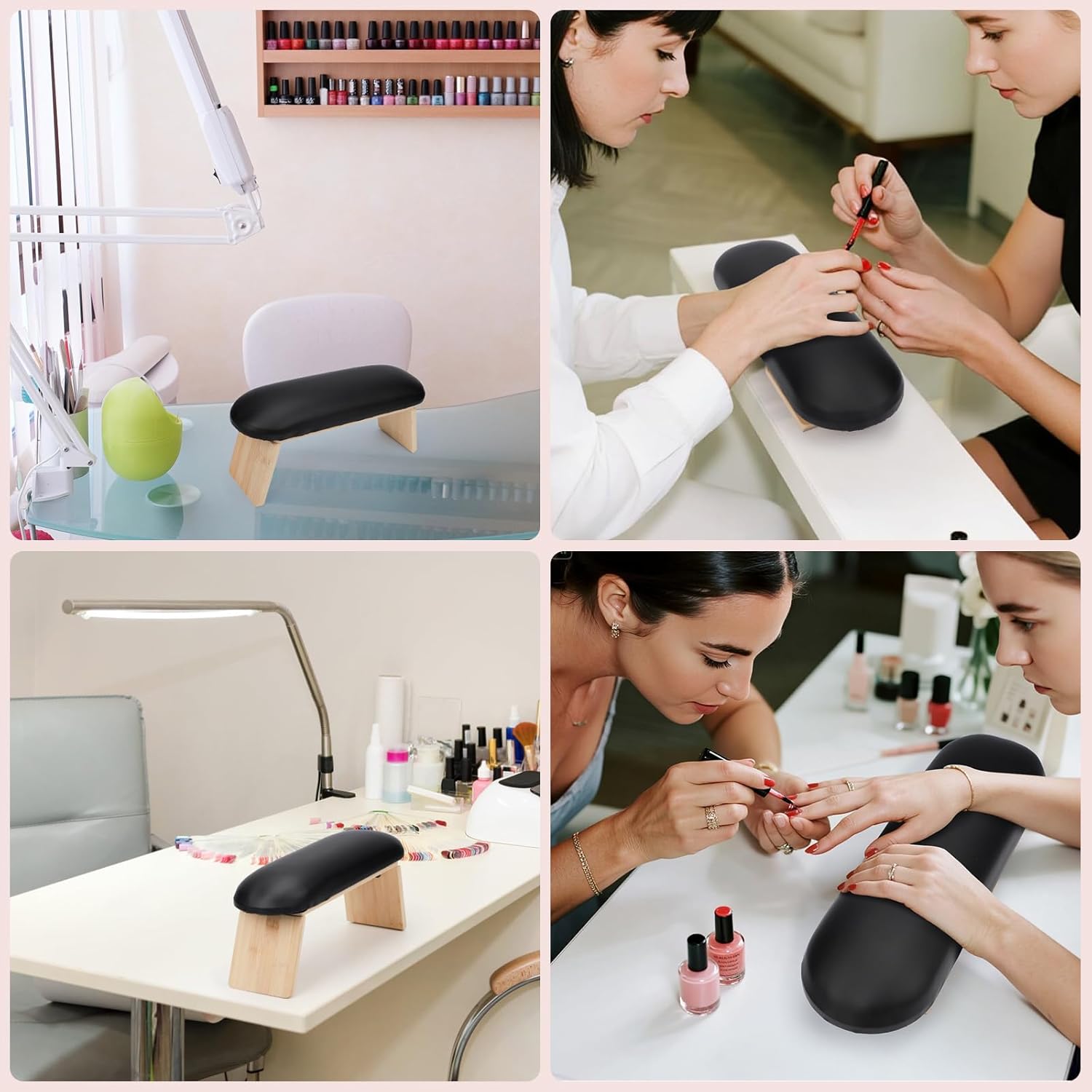 Segbeauty Folded Nail Arm Rest, Adjustable Wood Nail Hand Rest with PU Leather, Black Professional Manicure Hand Pillow for Nails Tech Must Haves Manicure Arm Table Stand Nails Salon Art Accessories