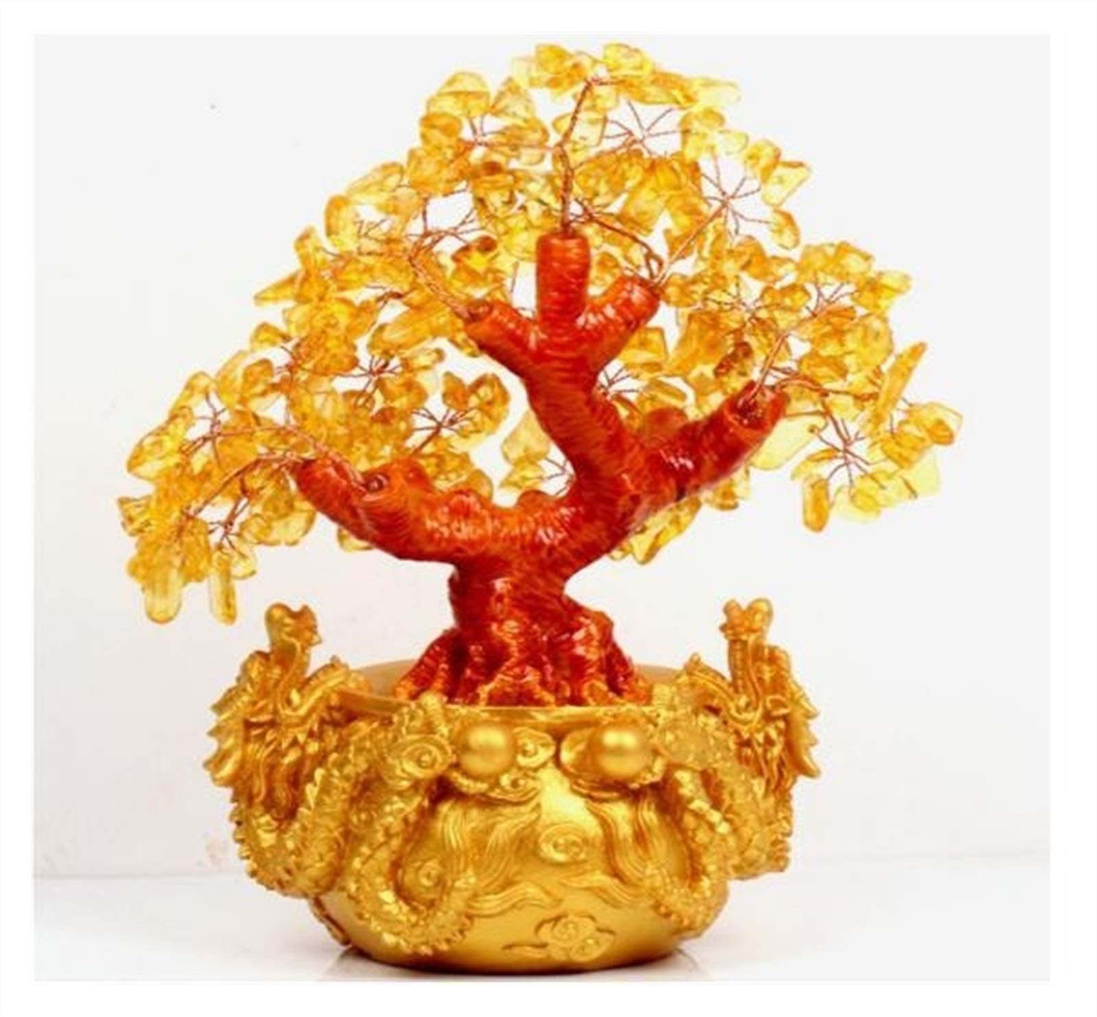 Glücksornament Citrin Quarz Glück Baum Kristall Edelstein Geldbaum for Urlaub Geschenk Ornamente Garten Heilungspavillon Dekoration Dekoration Glücks-Pendel