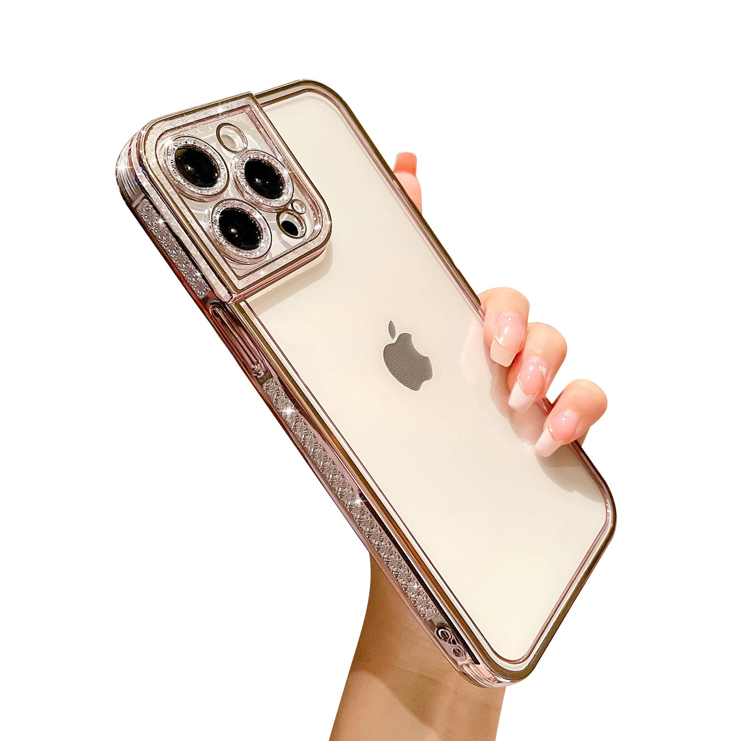Ownest Handyhülle Für IPhone 13 Pro Max Mit Strasssteinen | Glitzernd, Kristallklar, Stoßfest | Rosa, Mit Kameralinsenschutz
