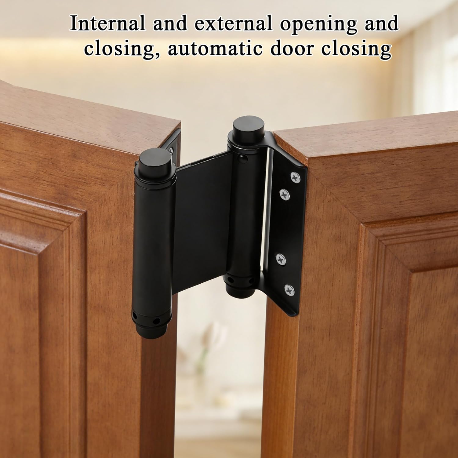 4 Pcs Double Action Spring Hinges, Self Closing Door Hinges 3 Inche Commercial Grade for Saloon Cafe Pub Swinging Doors, Stainless Steel, Including Pins and Screws（Black）