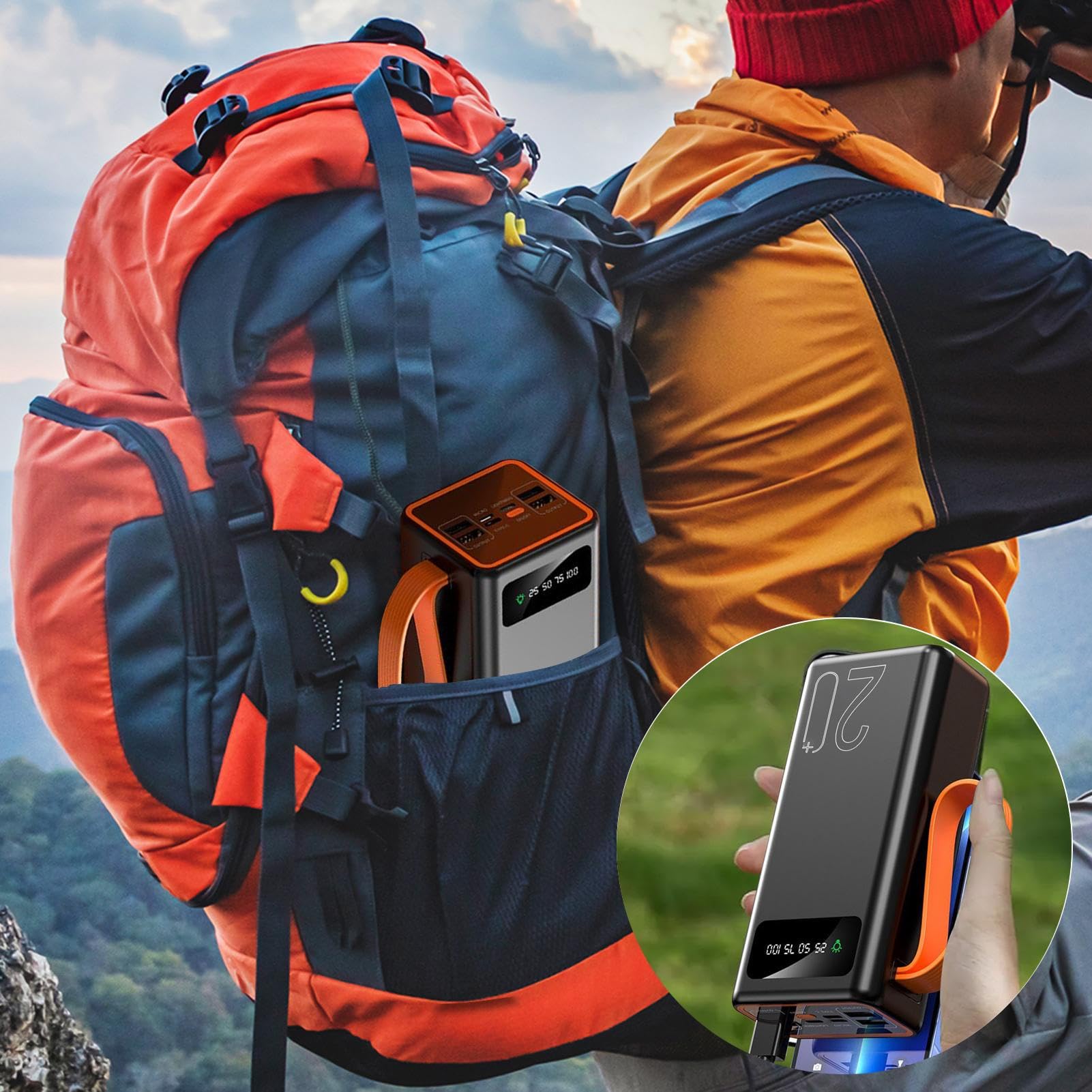 Power Bank Portatile con Pannello Solare Power Bank per Telefono e | Caricatore da Campeggio con Elevata Autonomia per Escursionismo Pesca e Attività Outdoor