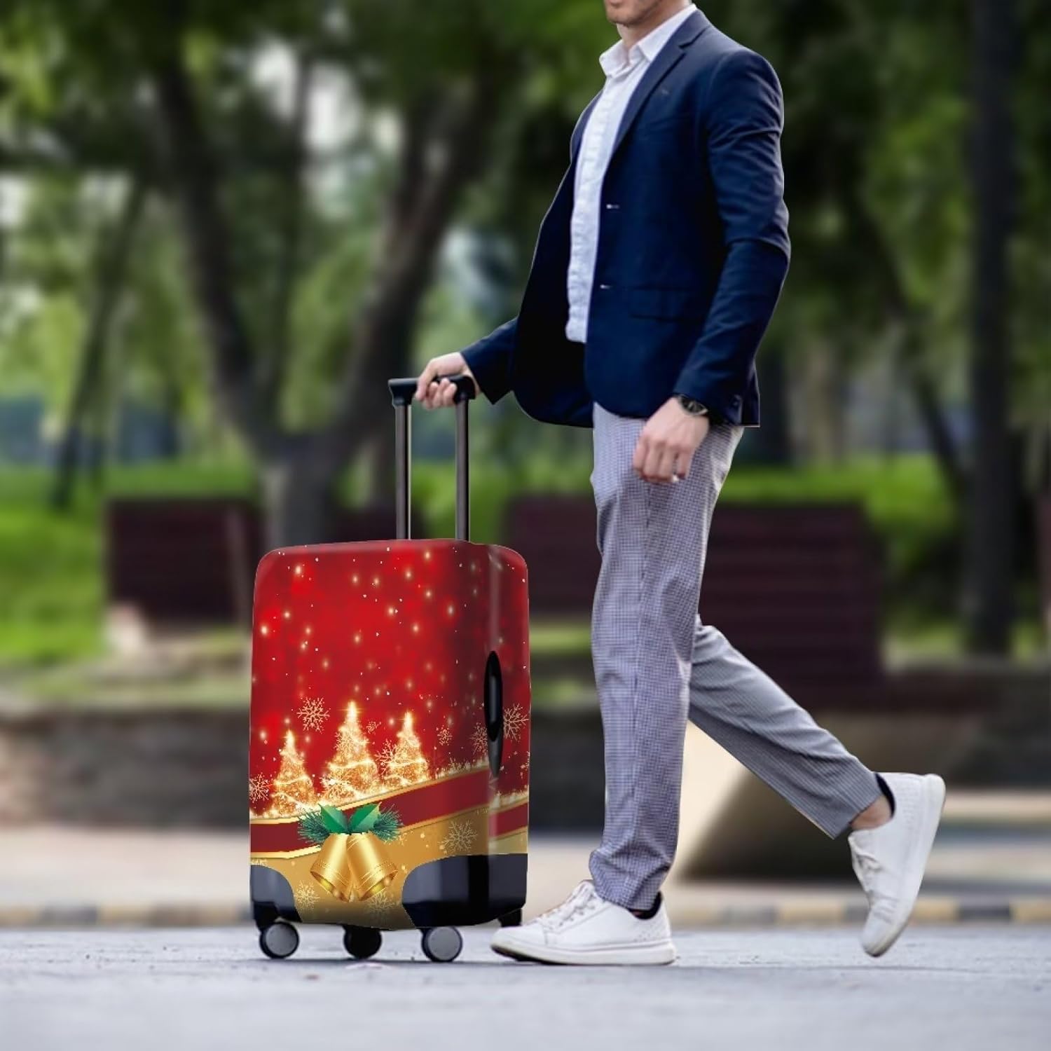 Christmas Luggage Cover Waterproof Soft Luggage Cover Set with Zipper Baggage Tree Bowknot Gear Covers Christmas Decor XL Size