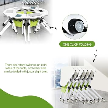 Folding Conference Table Modern Office Conference Room Tables, Mobile Training Table with Wheels, Flip Top Rolling Seminar Meeting Table for Office,Meeting Room,classr (62.9in Round Table)