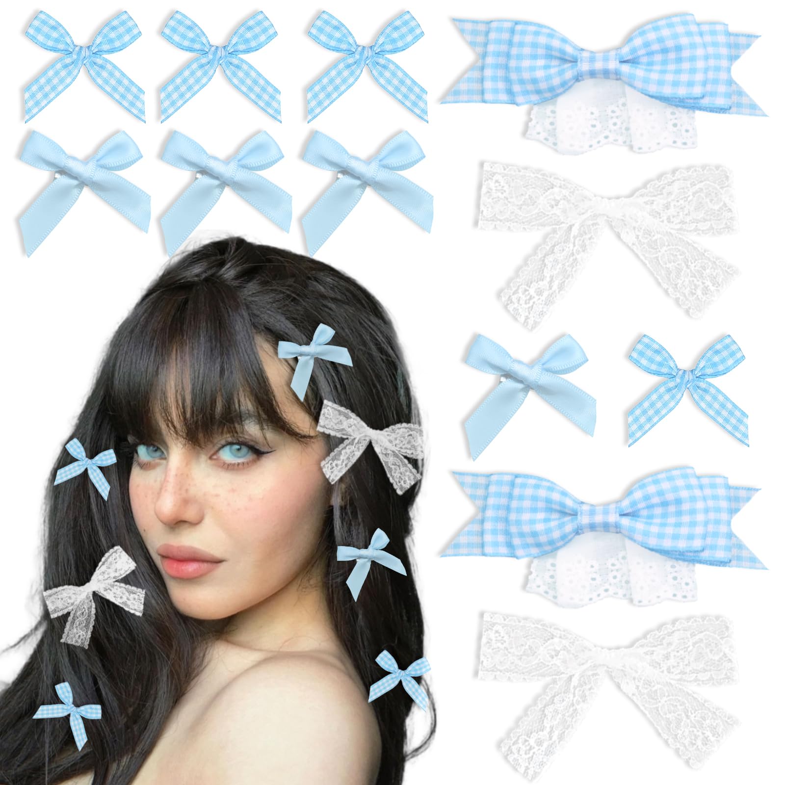 Amazon.com : YAEISM 12PCS Blue Bow Hair Clips Cute Gingham 