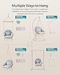 SONGMICS Chaise suspendue, chaise de hamac avec grand, coussin épais, chaise pivotante Boho pour chambre à coucher, patio, balcon, jardin, salon, tient jusqu'à 264 lb, blanc nuageux et gris UGDC042G01
