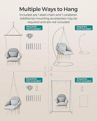Miniatura 6 de SONGMICS UGDC042G01 - Silla colgante, hamaca con cojín grande y grueso, silla columpio bohemia para dormitorio, patio, balcón, jardín, soporta hasta