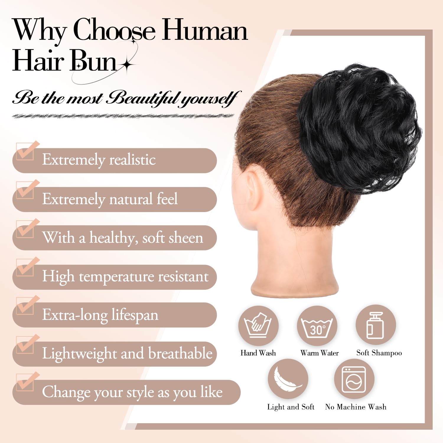 Messy Bun Hair Piece Human Hair Bun Wavy Curly Chignon Messy Hair Bun Extensions Tousled Updo Hair Pieces for Women Claw Clip in Bun Scrunchies for Women - Image 3