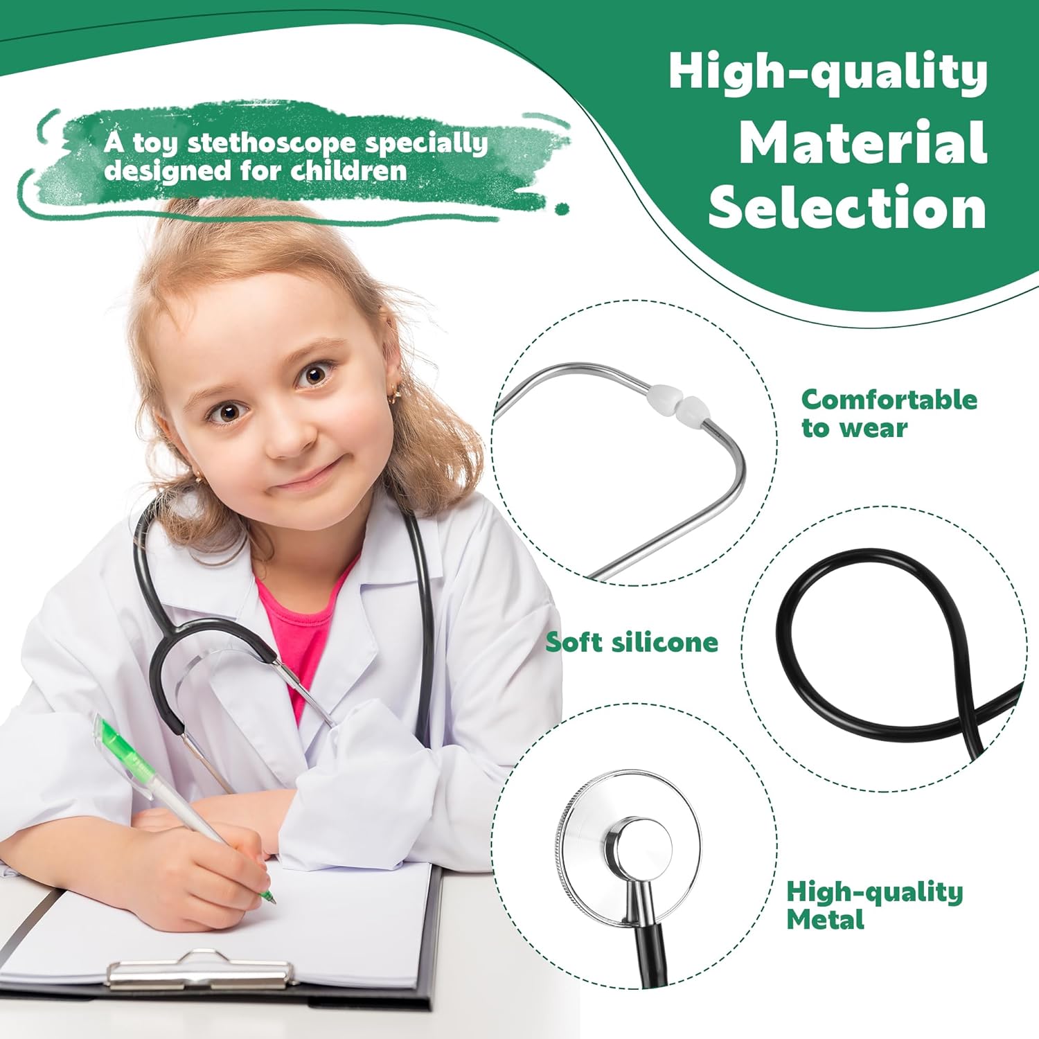 Pack of 2 Children's Stethoscope, Toy Stethoscope, Metal Stethoscope, Children's Functional Double Head Toy for Stethoscopes, Role Play, Black