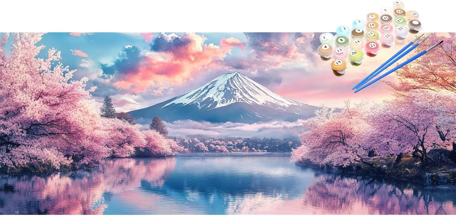 Paint by Numbers Mount Fuji Large Paint by Numbers Kit for Adults Landscape 12x36in DIY Colorful Canvas for Acrylic Painting Kit with Paints/Brushes,Mosaic Drawing Paintwork Crafts,Decor Gifts,XYY-334