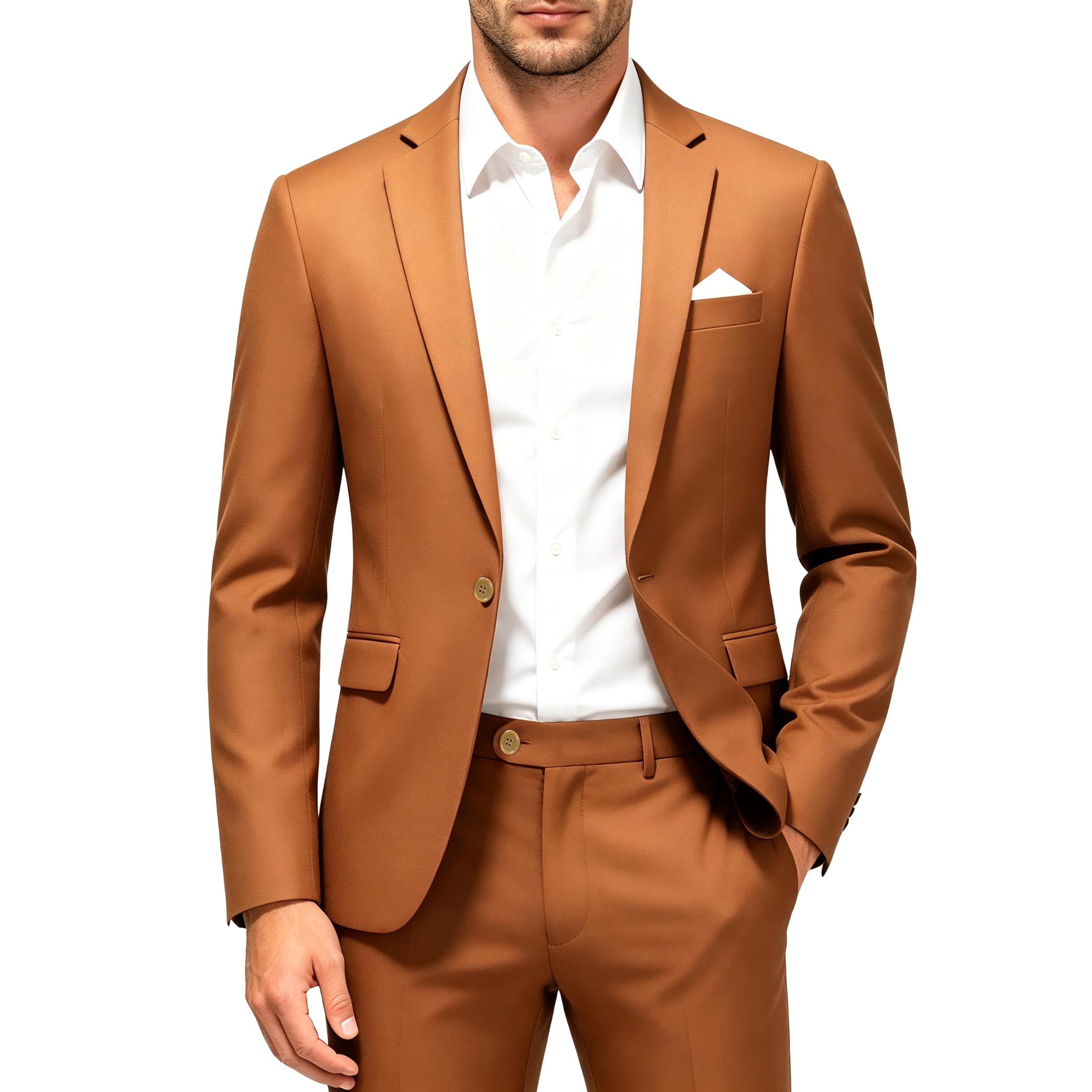 MOGU Men's Slim Fit 2-Piece Tuxedo Suit One-Button Jacket & Pants Set for Wedding, Prom, and Formal Events